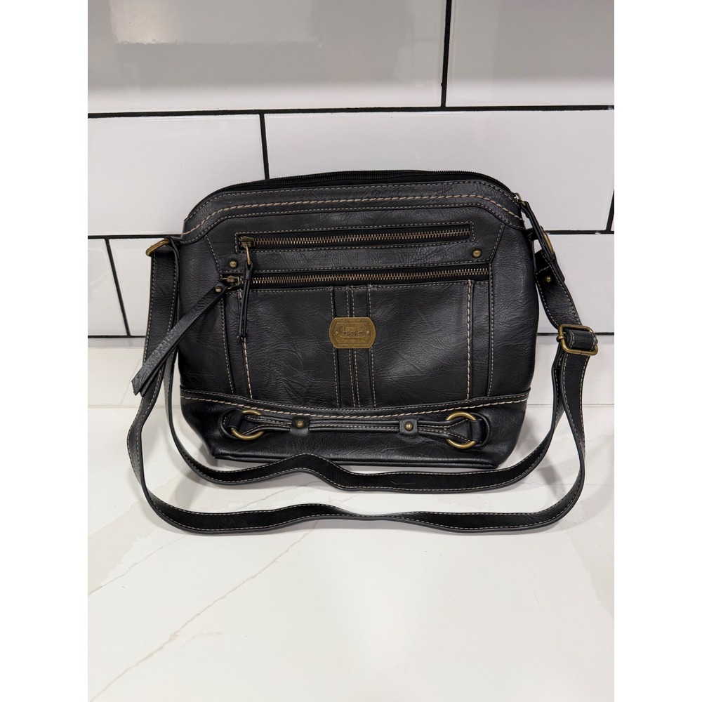 b.o.c. Born Concept Black Faux Leather Crossbody Bag Contrast Stitching Brass